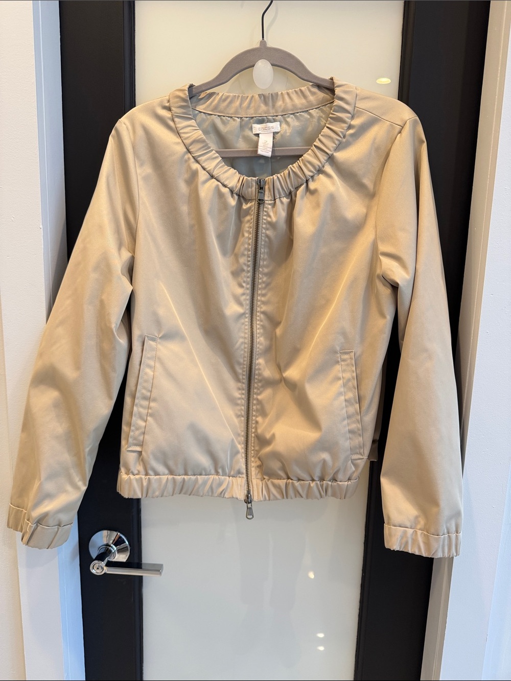 Chico's Light Beige Zip-Front Bomber Jacket
